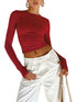 Women’s Long Sleeve Crew Neck Crop Top with Thumb Holes Slim Fit Solid Knit T-Shirt for Summer Streetwear and Casual Outfits